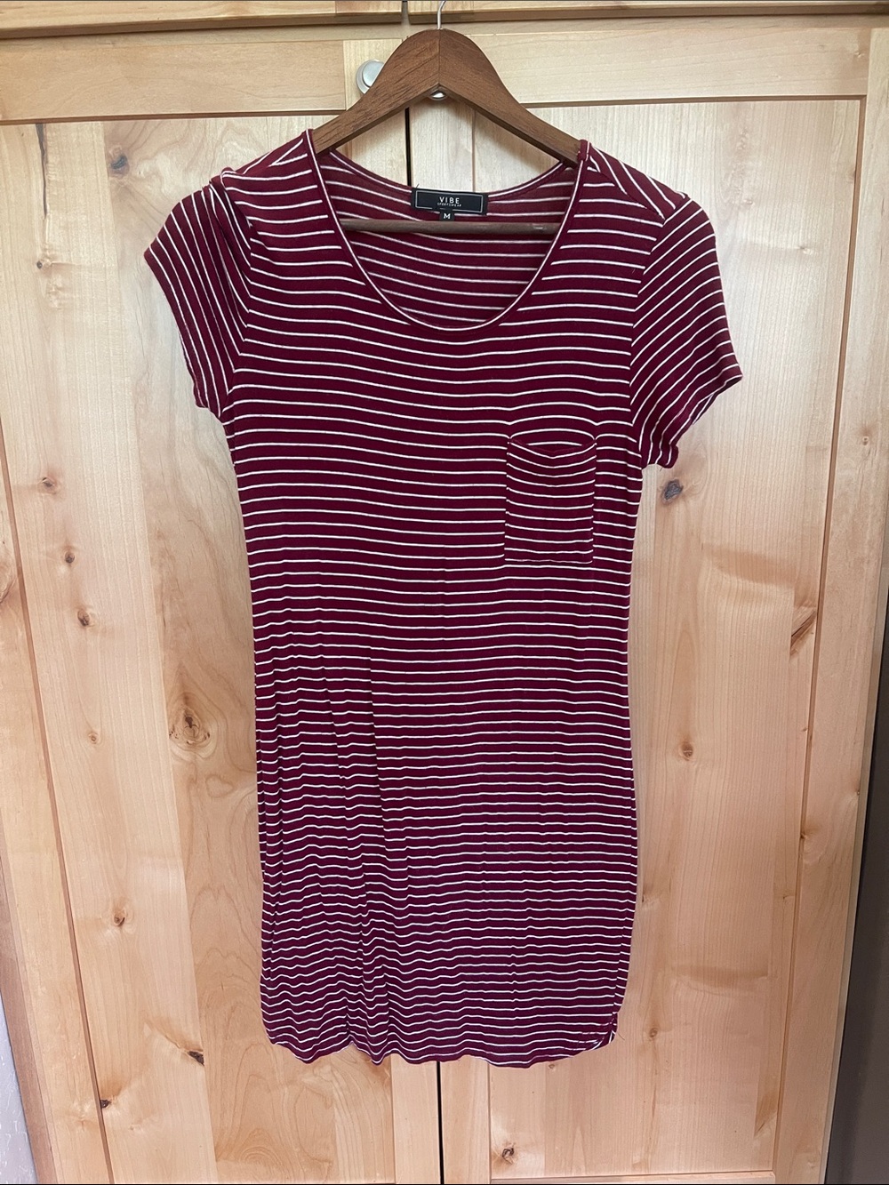 Vibe Burgundy & White Striped Pocket Tee Dress